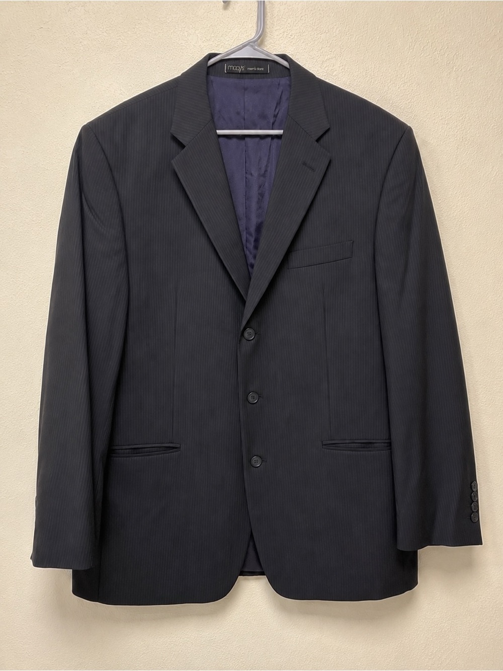 Calvin Klein Men’s 44L Charcoal Pinstripe Blazer 3 Button Suit Jacket